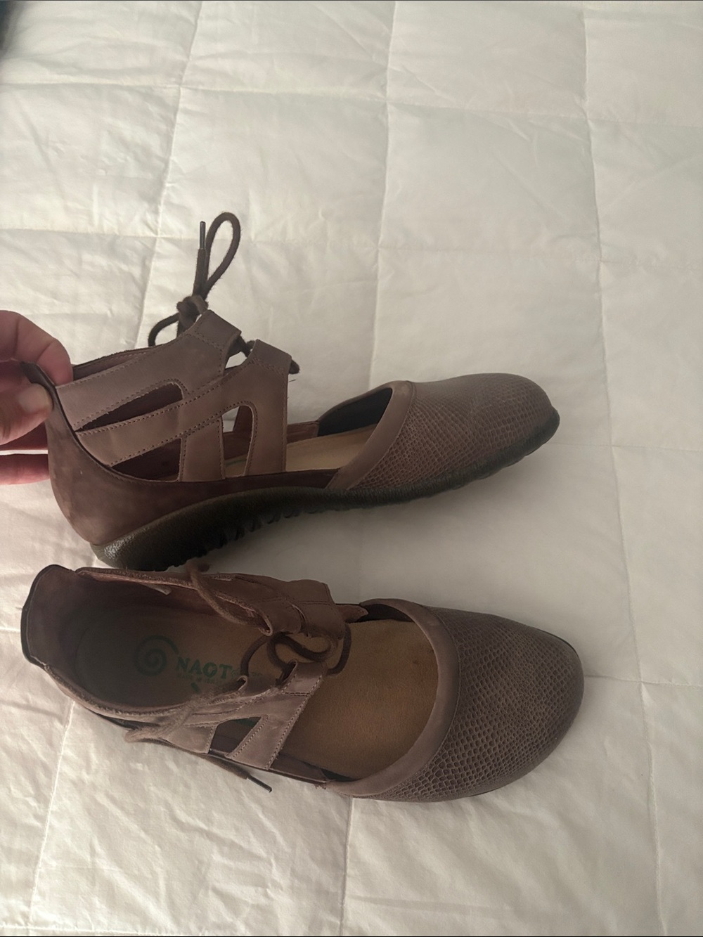Naot Brown Lace-Up Cutout Women's Sandals - Picture 1 of 10